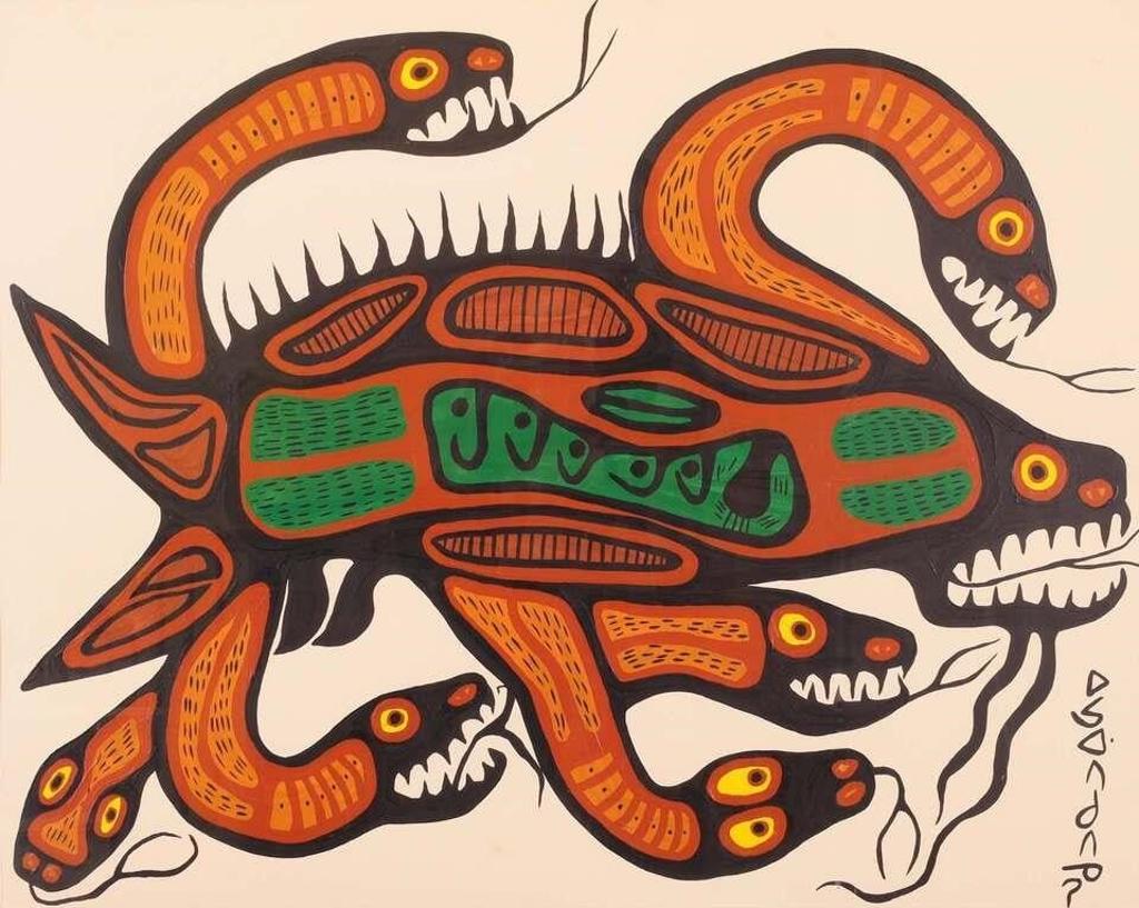 Norval H. Morrisseau (1931-2007) - Fish With Serpents