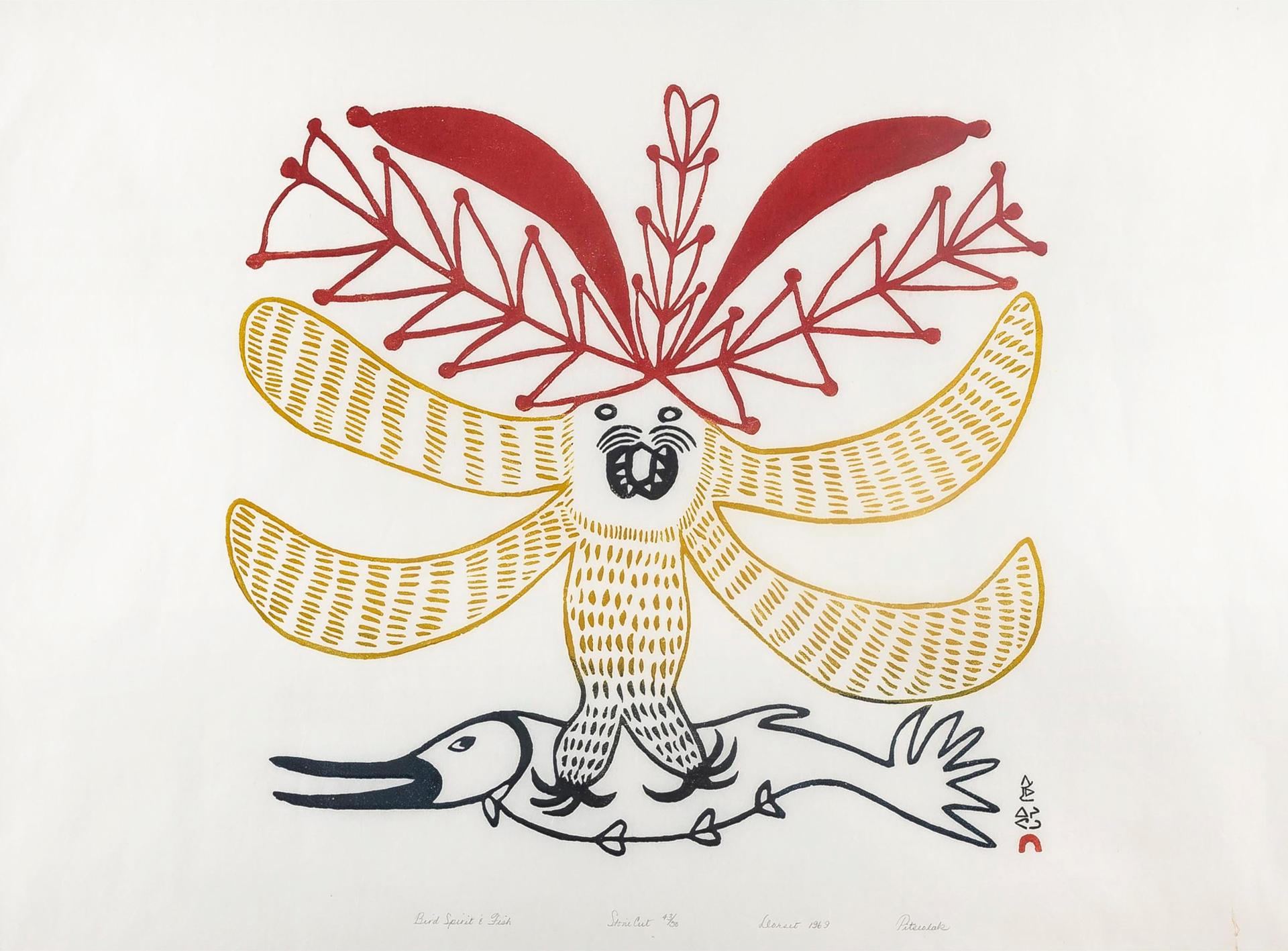 Pitseolak Ashoona (1904-1983) - Bird Spirit & Fish, 1969