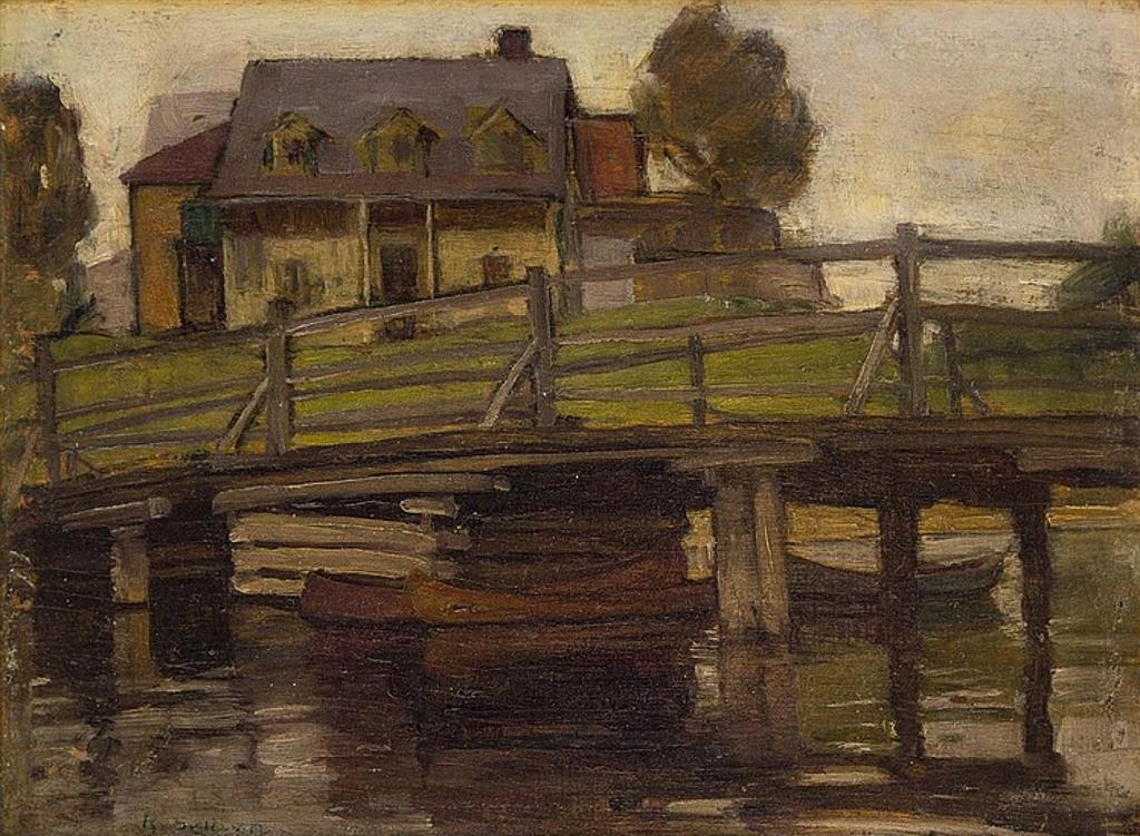 Regina Seiden (1897-1991) - Harbour Scene Bridge Canoes