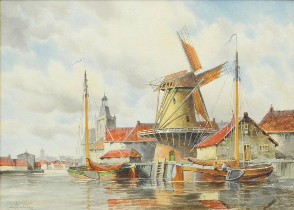 Louis Van Staaten (1836-1909) - Canal Scene