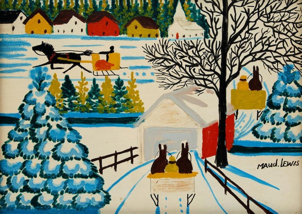Maud Kathleen Lewis (1903-1970) - Winter Sleighing Scene with Covered Bridge