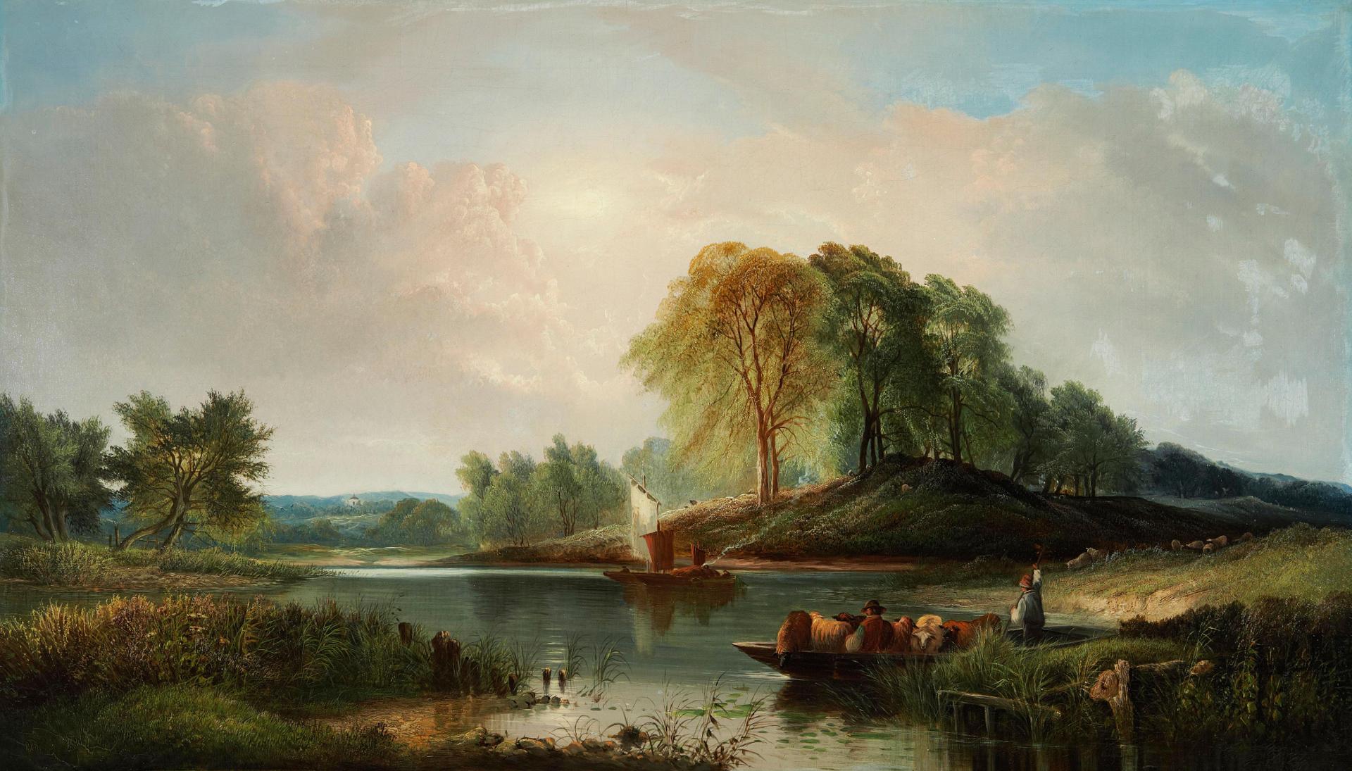 Henry John Boddington (1811-1865) - Sheep being ferried across a river