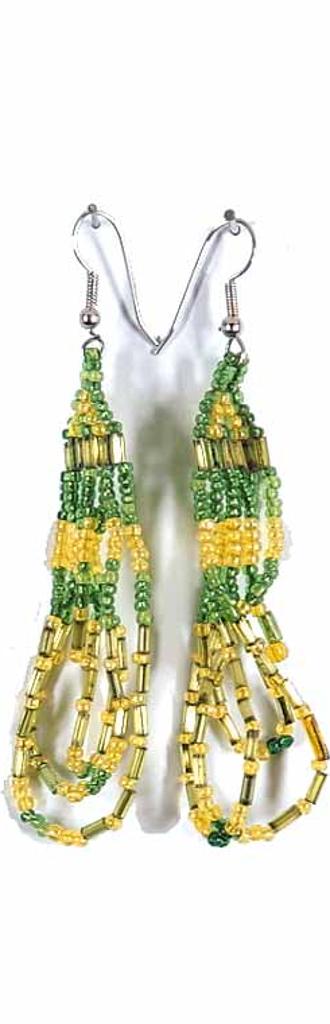 First Nations Basket School - Untitled - Green and Yellow Beaded Earrings