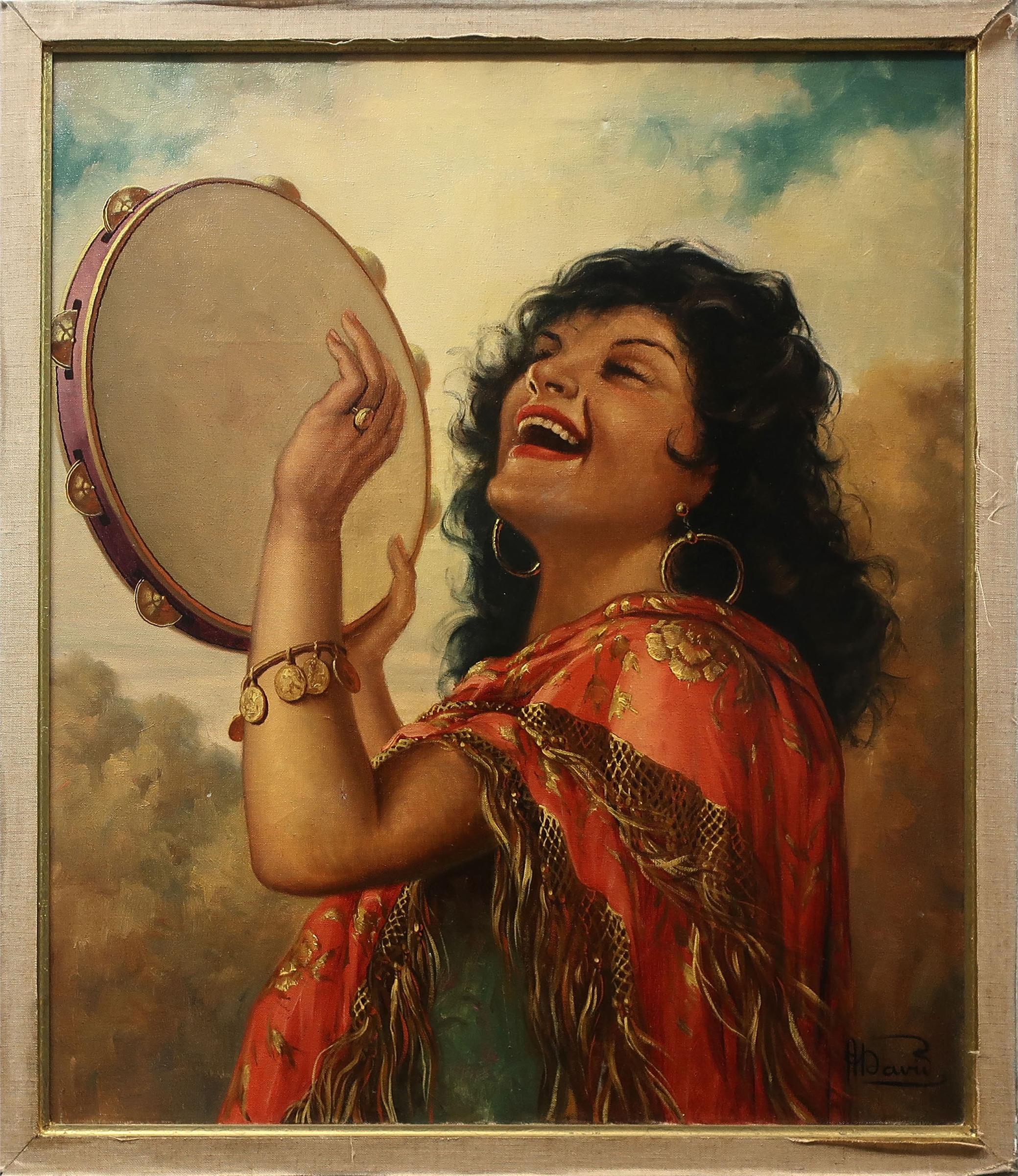 André David - Gypsy Girl Holding Tambourine