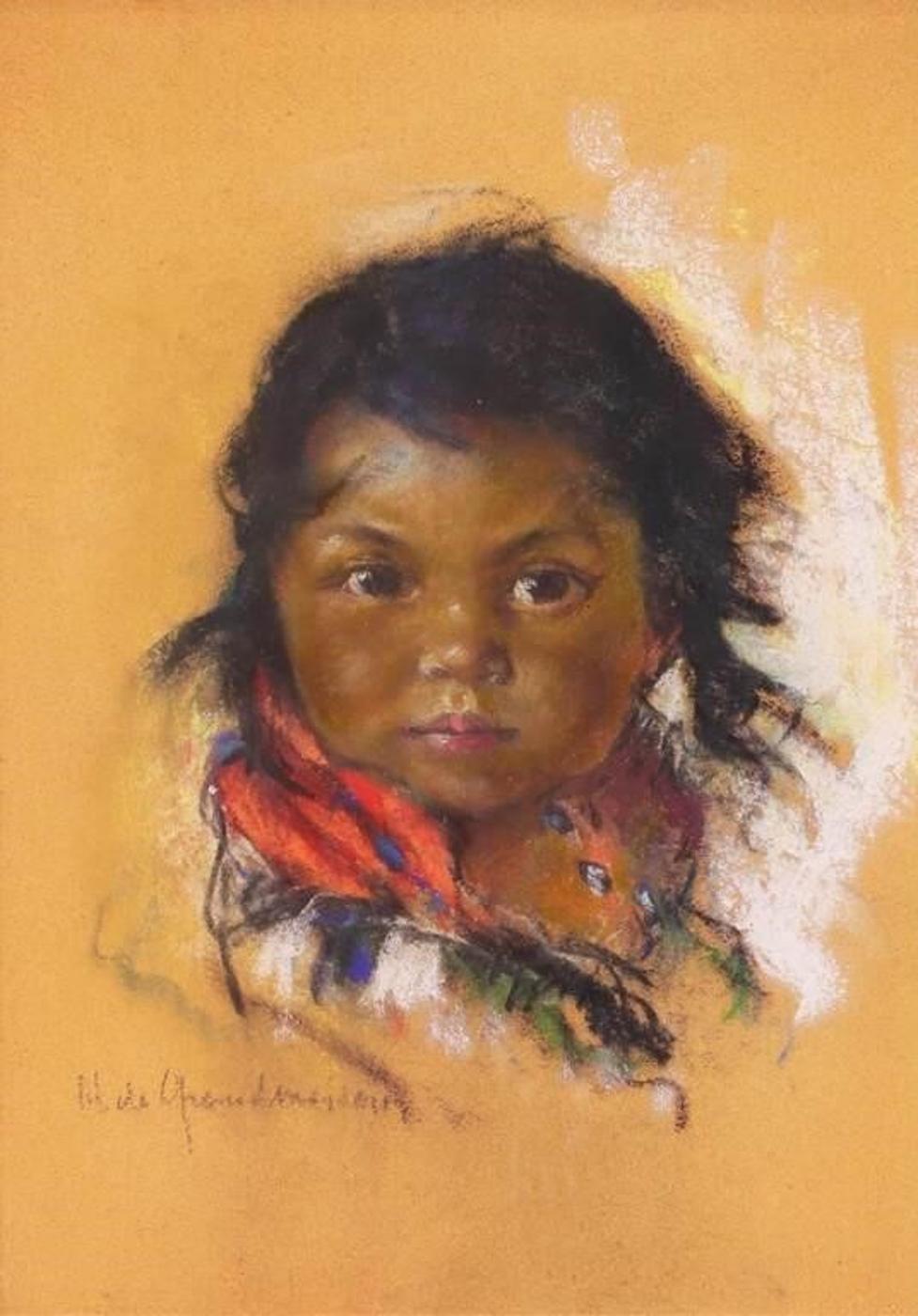 Nicholas (Nickola) de Grandmaison (1892-1978) - Portrait Of A Child With Red Scarf