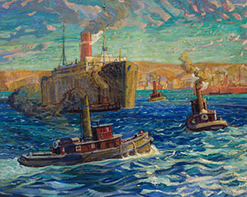 Arthur Lismer (1885-1969) - Tugs and Troop Carrier, Halifax Harbour, Nova Scotia