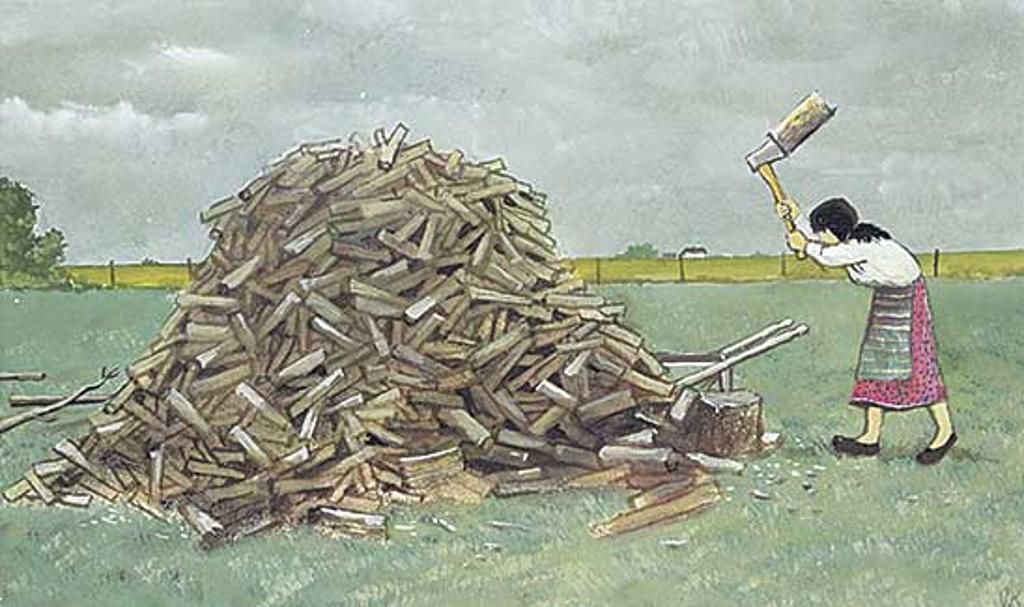 William Kurelek (1927-1977) - Woman Chopping Wood