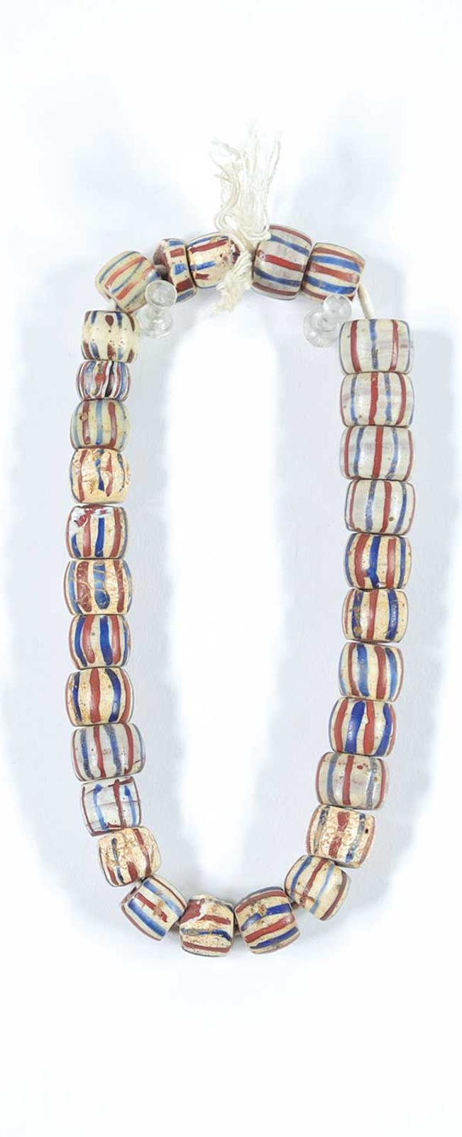 First Nations Basket School - Red and Blue Striped Beaded Necklace