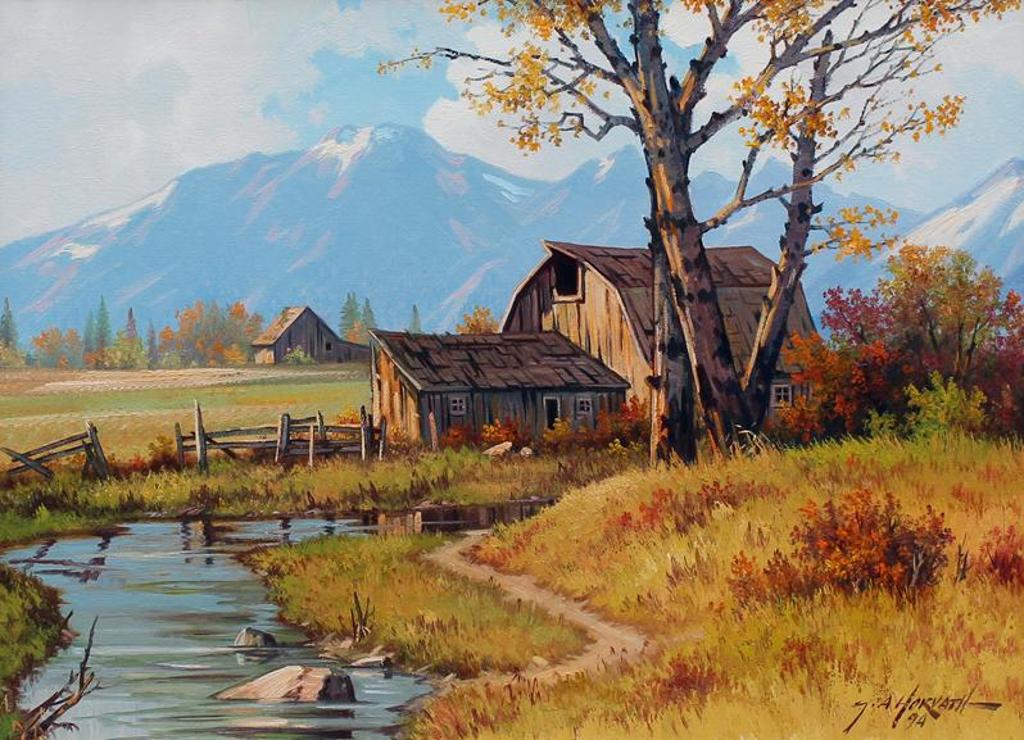 George A. Horvath (1933-2012) - Mountain Farm With Creek; 1994