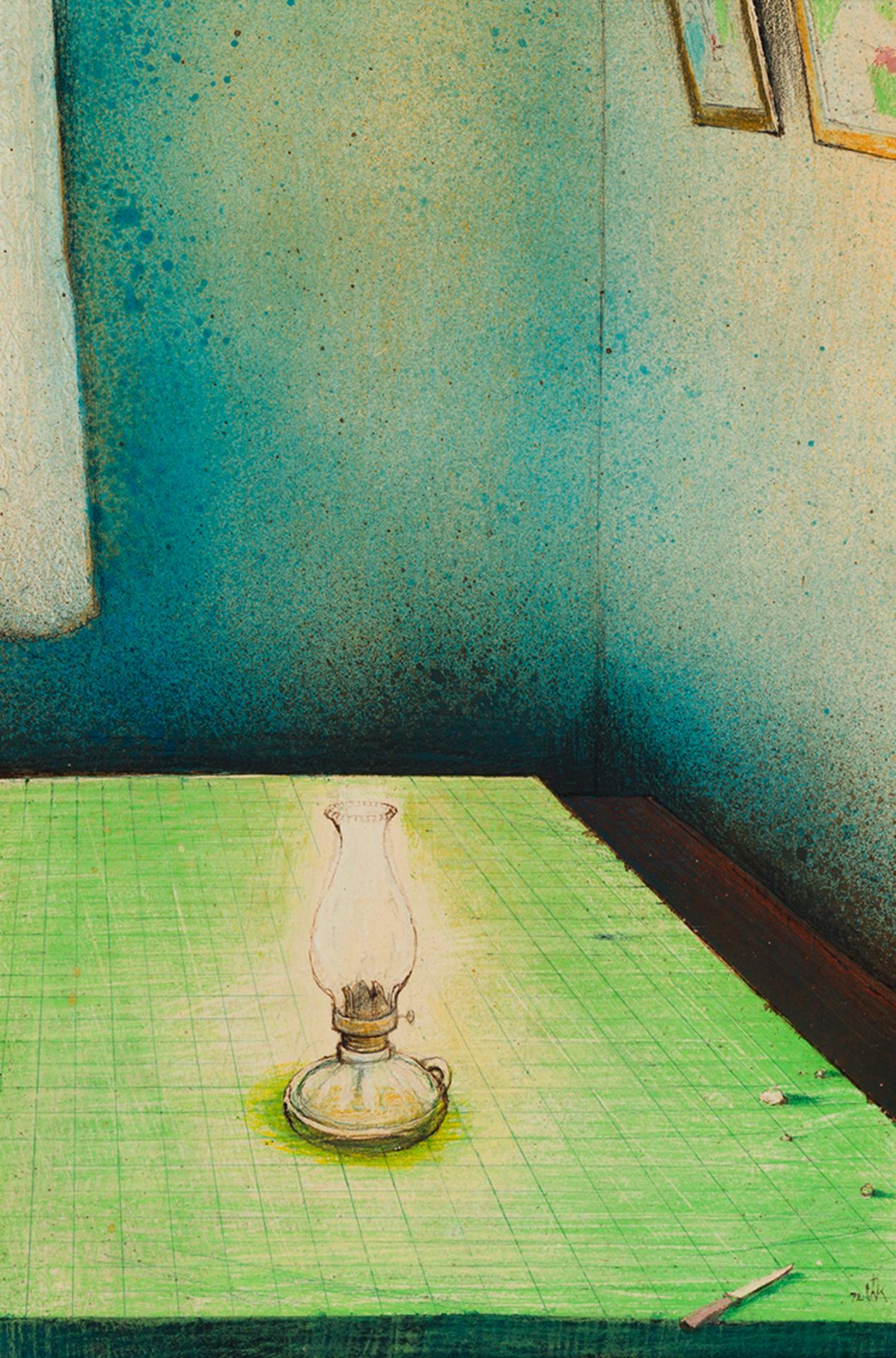 William Kurelek (1927-1977) - The Old Kerosene Lamp (on the Kitchen Table)