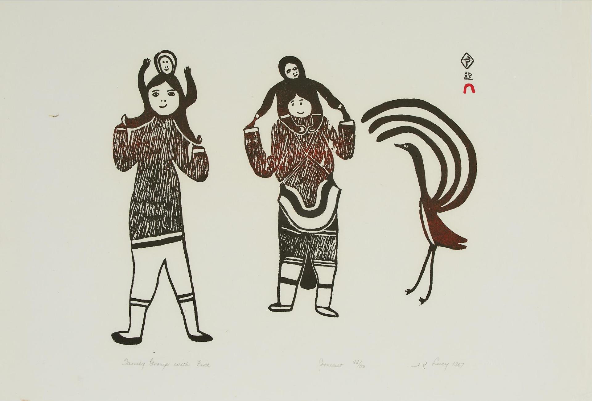 Lucy Qinnuayuak (1915-1982) - Family Group With Bird