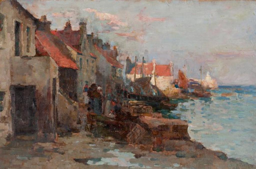 William Watt Milne (1865-1949) - Village on the Cornish Coast