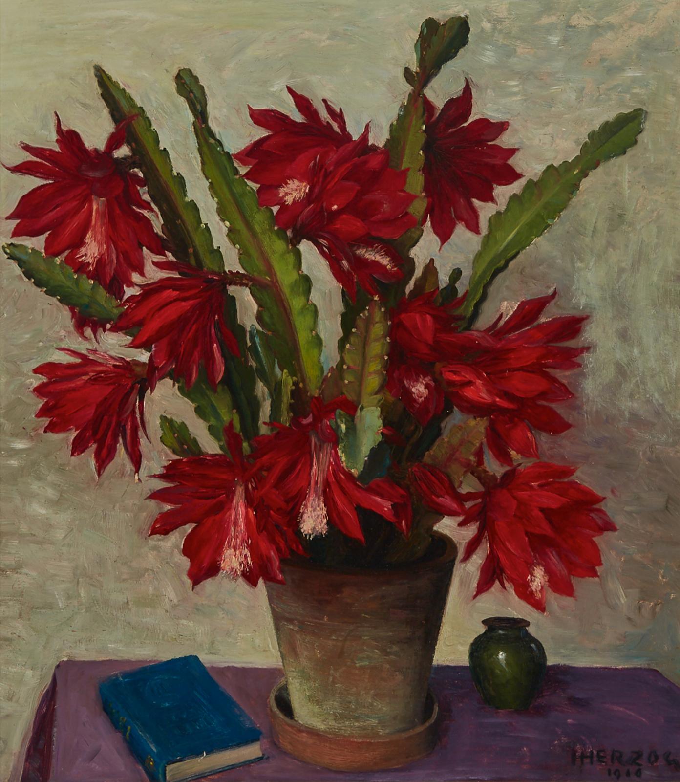 Jakob Herzog (1867-1959) - Christmas Cactus With Book And Vase, 1910