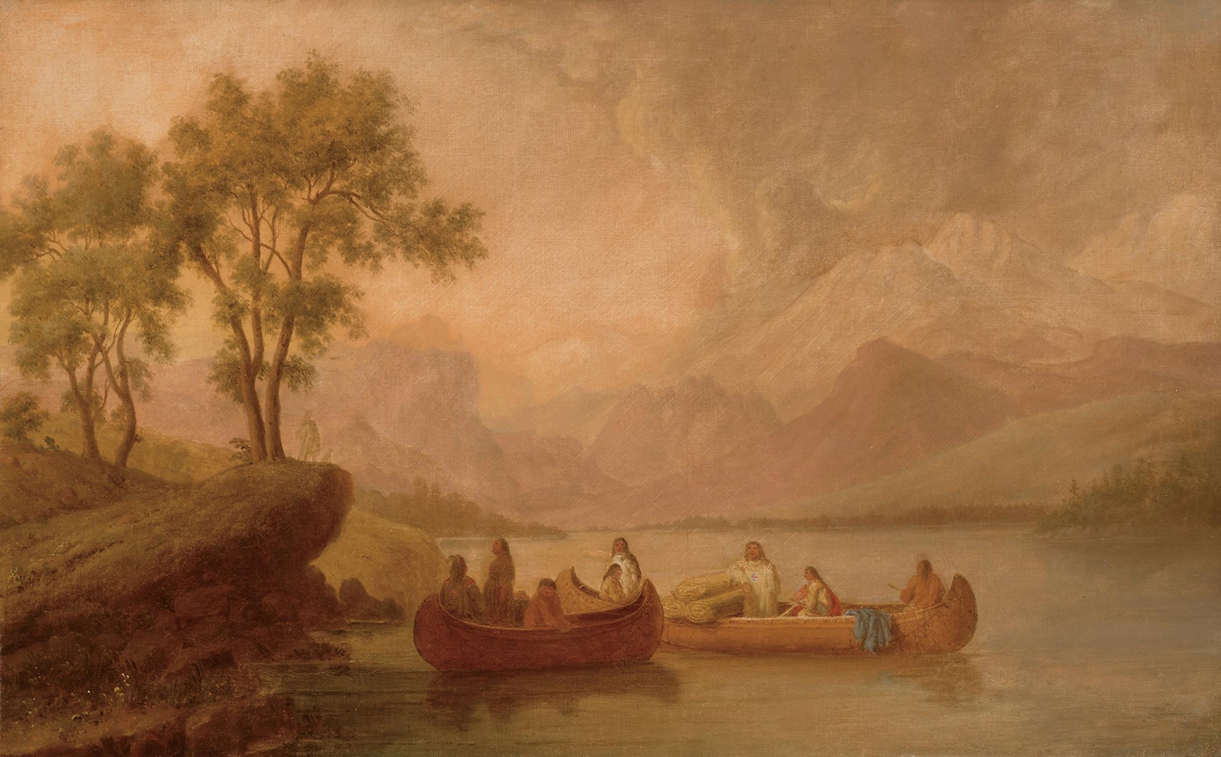 Paul Kane (1810-1871) - Party of Indians in Two Canoes on Mountain Lake, circa 1855