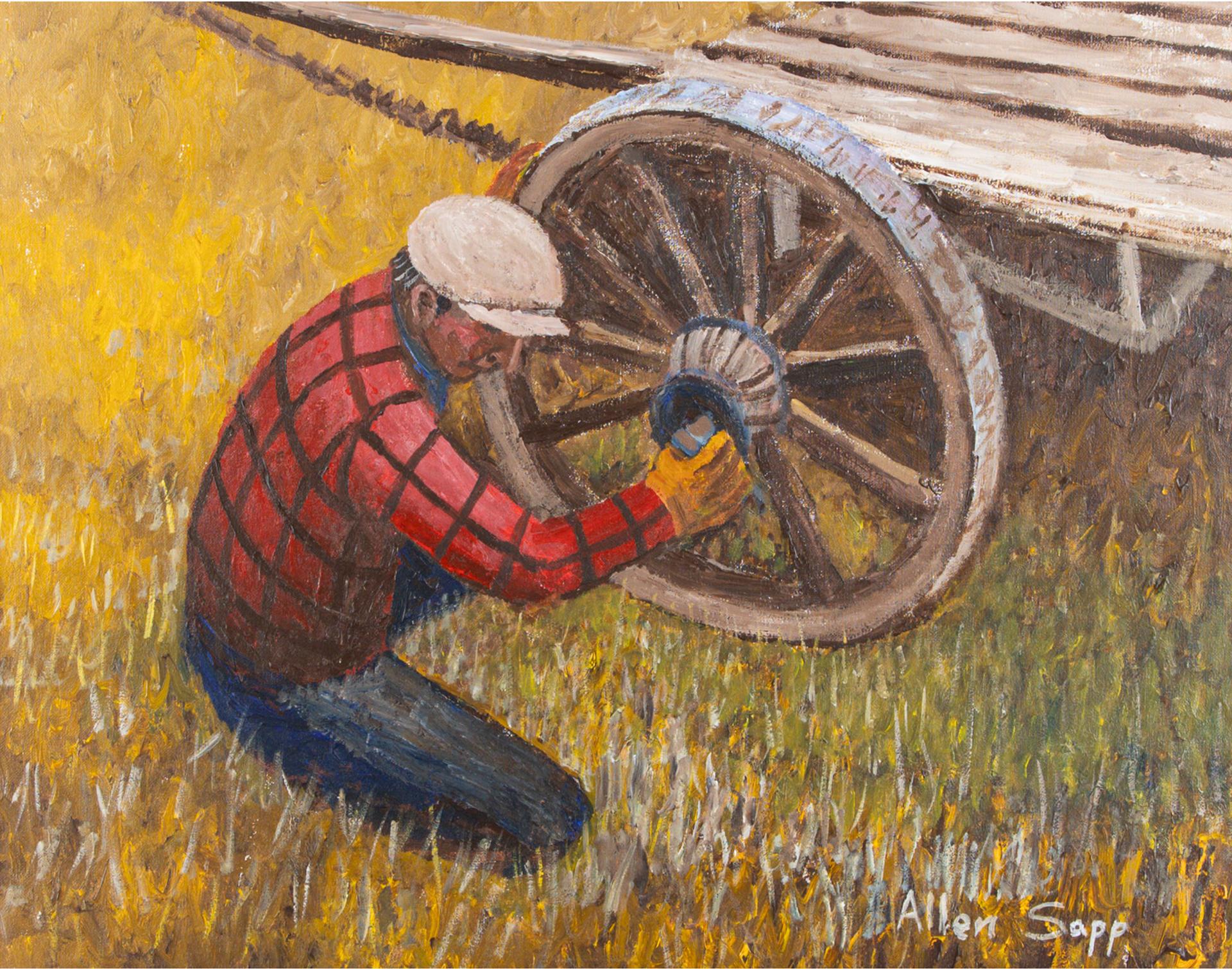 Allen Fredrick Sapp (1929-2015) - Fixing The Wheel, Ca. 1985