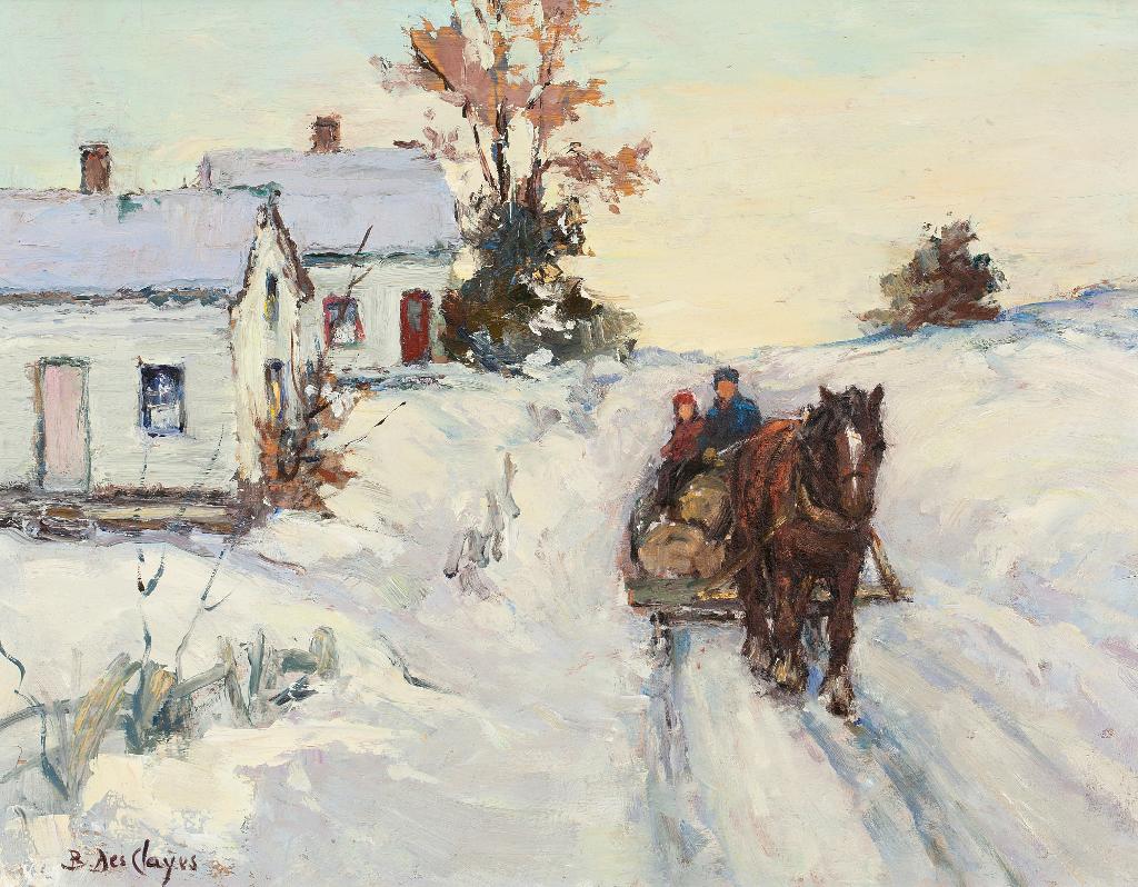 Berthe Des Clayes (1877-1968) - Horse And Sleigh - Winter Road