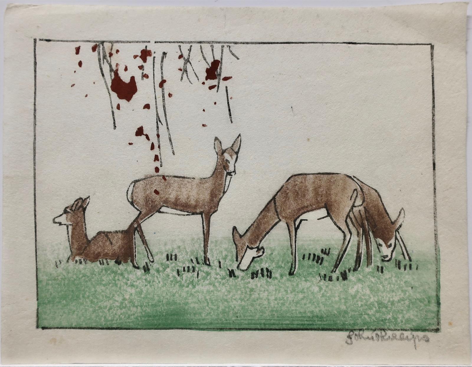 John Phillip (1817-1867) - Untitled (Grazing Deer)