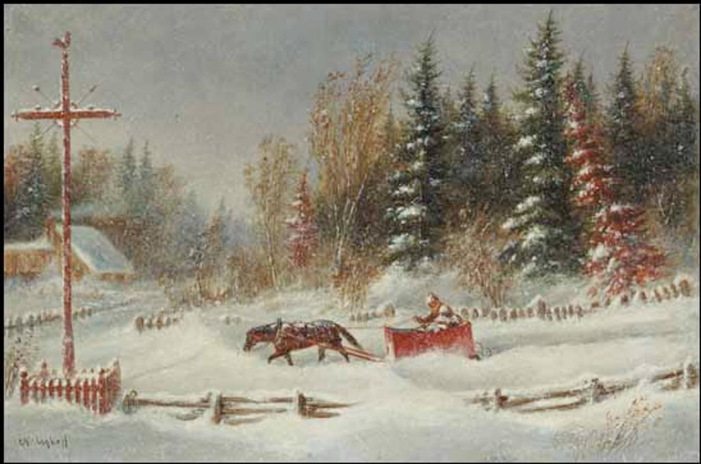 Cornelius David Krieghoff (1815-1872) - Winter Blizzard - Horse and Sleigh