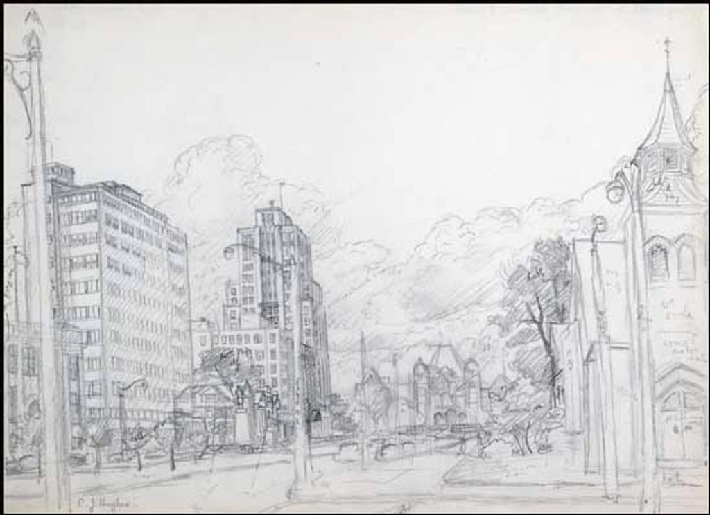 Edward John (E. J.) Hughes (1913-2007) - Looking North on University Avenue, Toronto