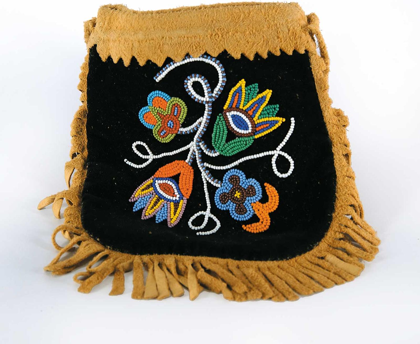 Aller School - Untitled -  Moose Hide Purse with Beading on Black Velvet