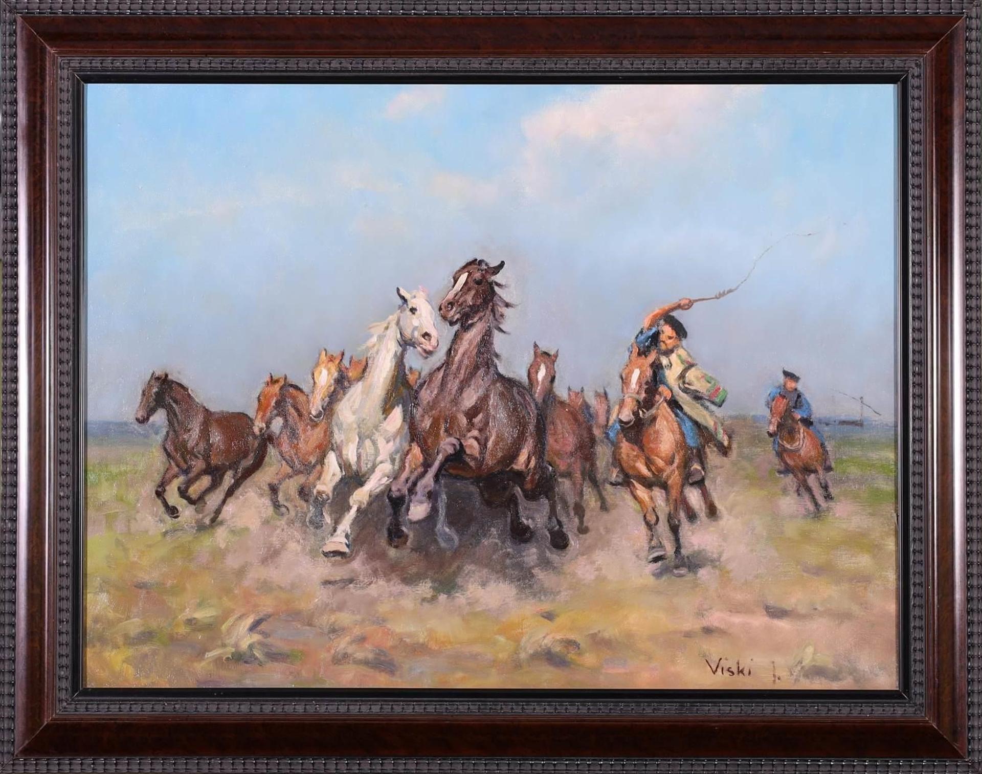 Janos Viski (1891-1987) - Untitled, Rounding Up Horses on the Plains (Puszta)