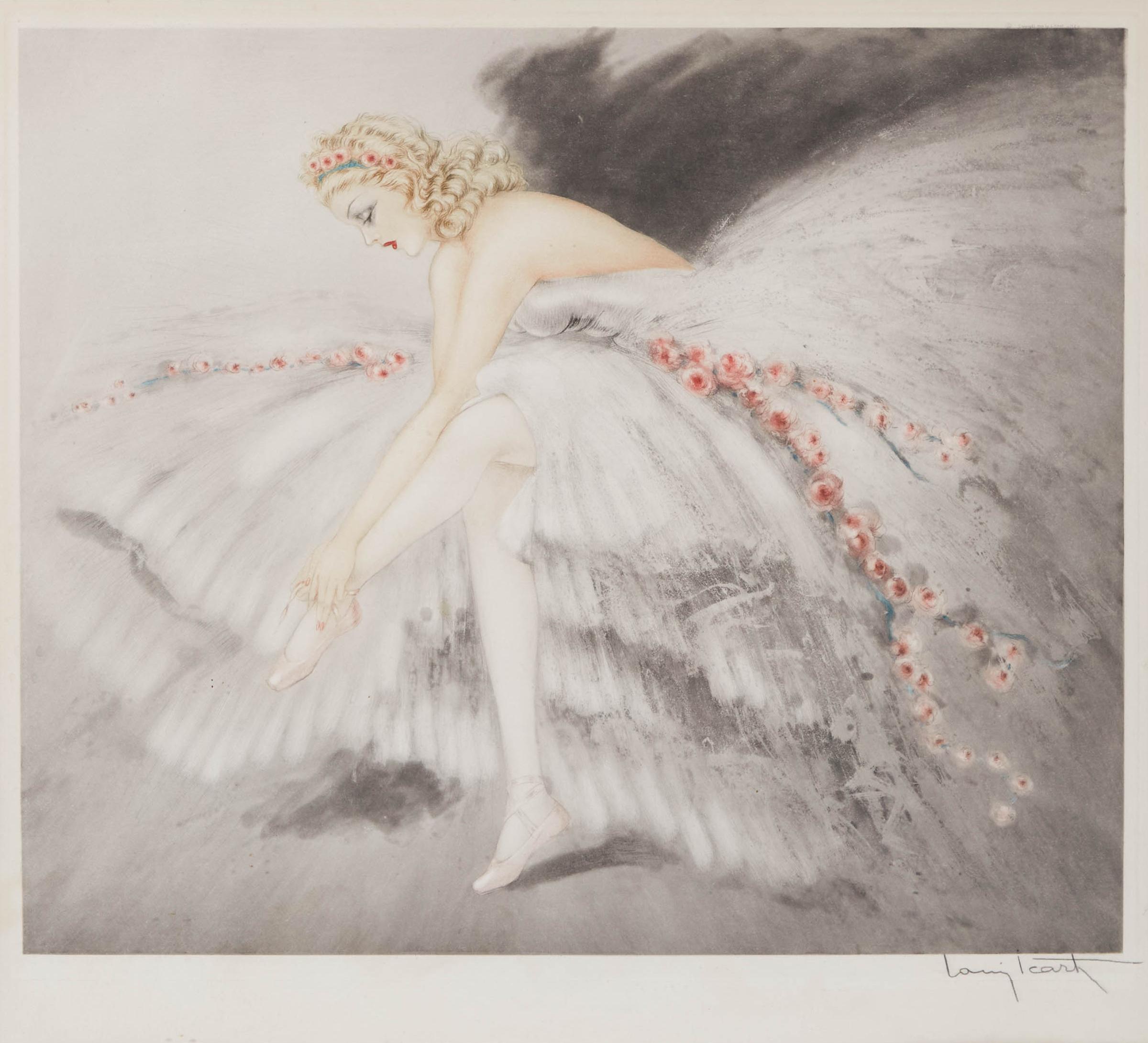 Louis Justin Laurent Icart (1888-1950) - Untitled (Ballerina Putting On Her Slippers)