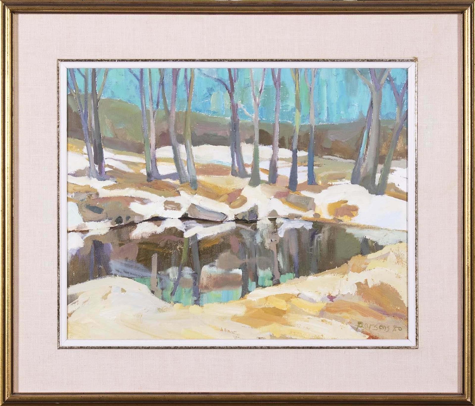 Dorothy Dee Parsons Dewit (1924) - Untitled, Winter Landscape - Trees Reflecting in a Pond; 1980
