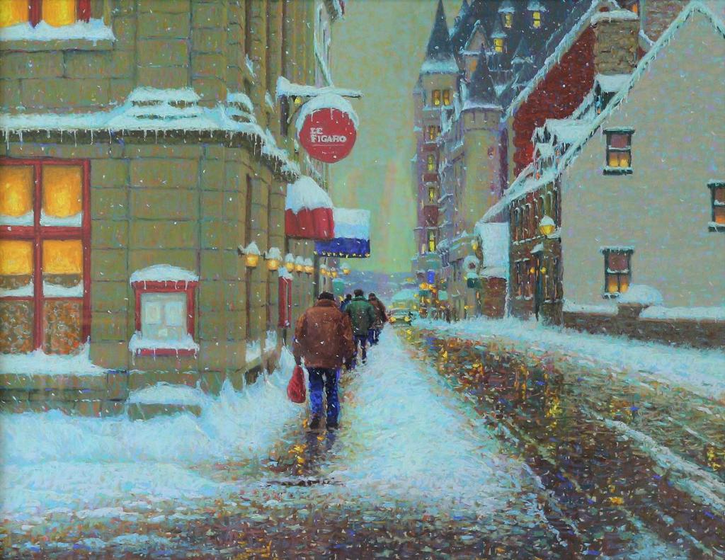 Richard Savoie (1959) - Snowy Sidewalk Outside Le Figaro