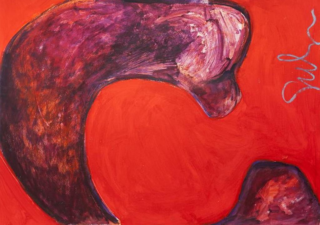 Soozi Schlanger (1953) - Untitled - Arching Shape on Red Background