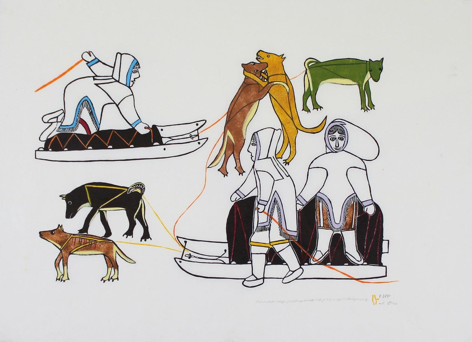 Janet Kigusiuq (1926-2005) - Ogeartuk - Dogs Fighting; 1978