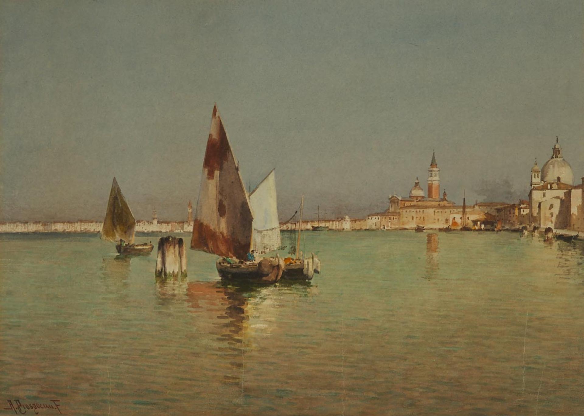 Alberto Prosdocimi (1852-1925) - Fishing Boats On The Guidecca, Venice