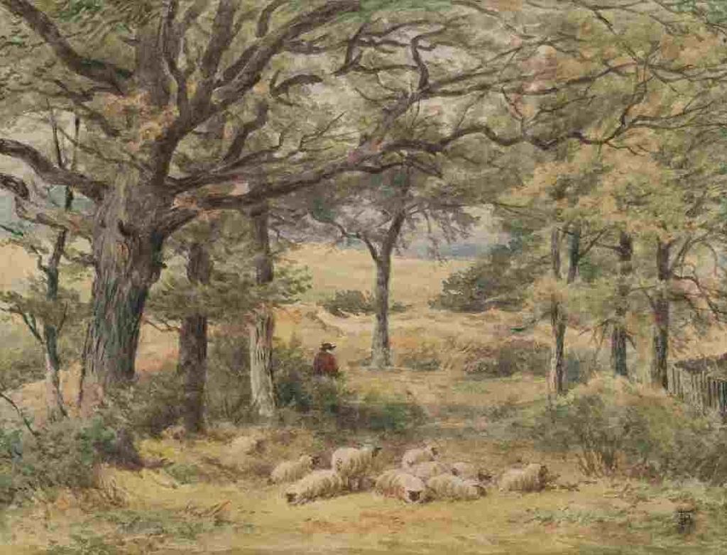 Myles Birket Foster (1825-1899) - A Shepherd and his Flock at Rest