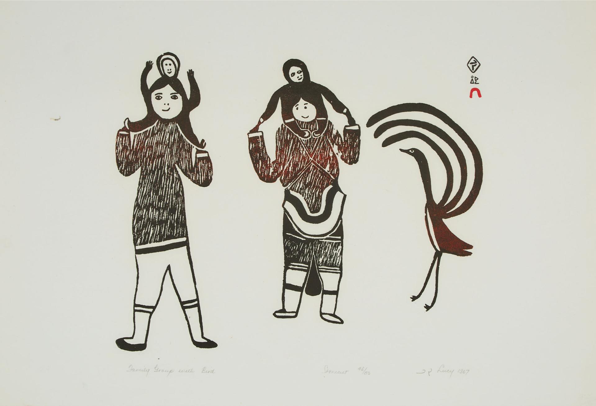 Lucy Qinnuayuak (1915-1982) - Family Group With Bird, 1967