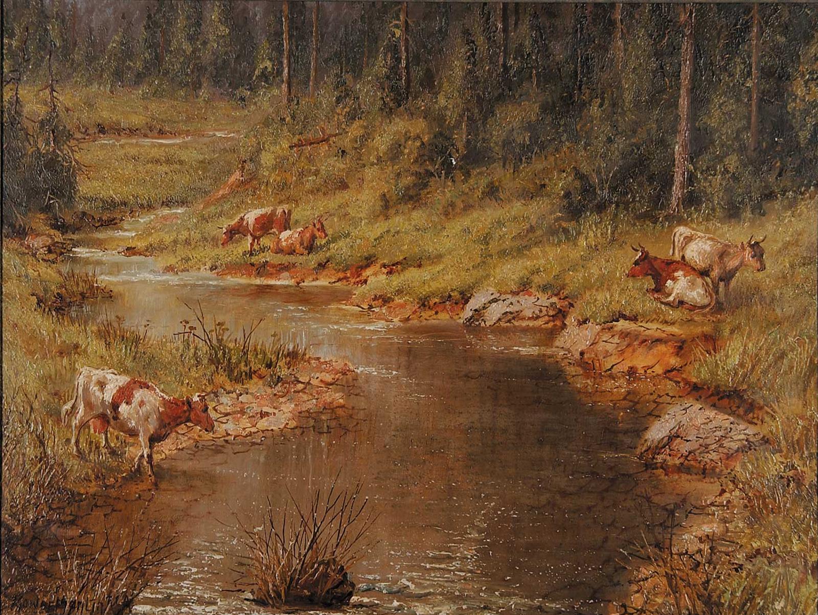 Thomas Mower Martin (1838-1934) - Untitled - Cattle at a Stream