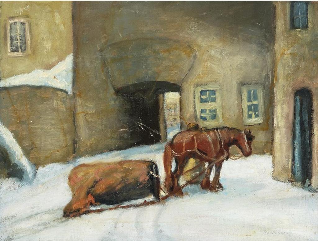 Paul Archibald Octave Caron (1874-1941) - Horse And Sleigh In Village