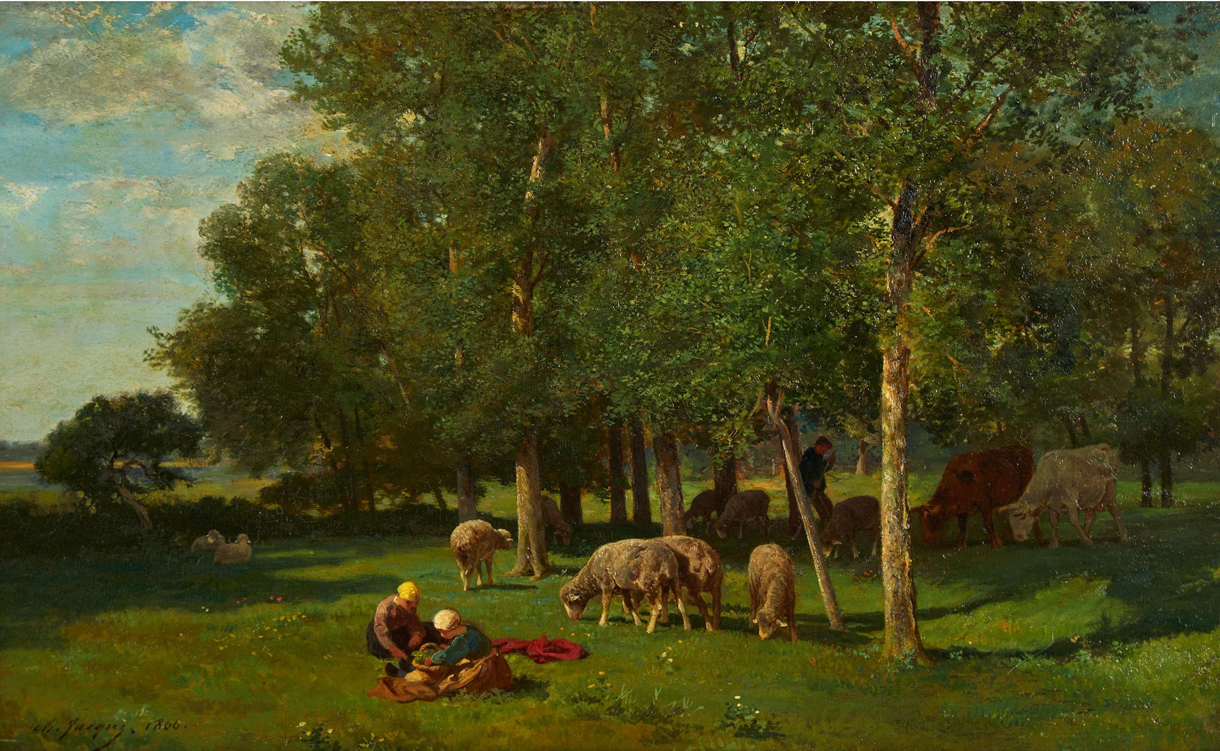 Charles-Émile Jacque - Landscape & Sheep, 1866