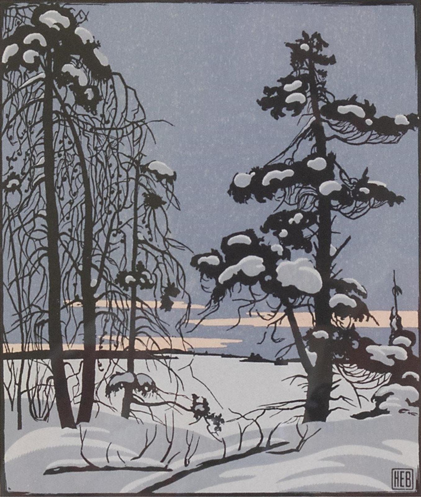 Henry Eric Bergman (1893-1958) - Winter Trees In Evening Light