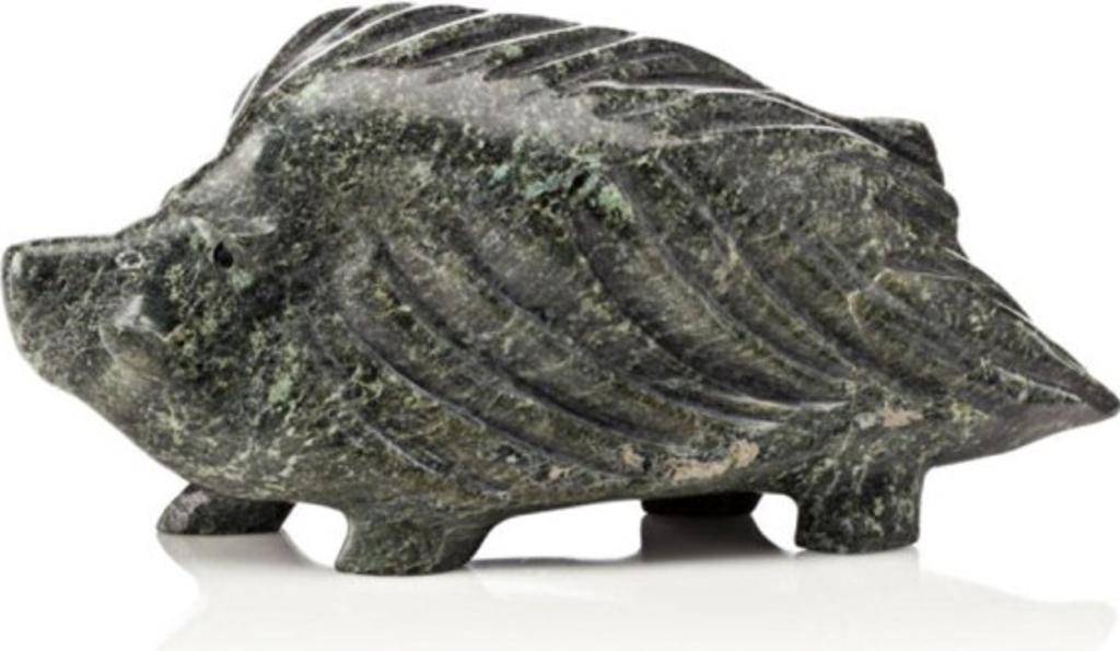 Kananginak Pootoogook (1935-2010) - Musk-ox, 2008, Mottled dark green stone