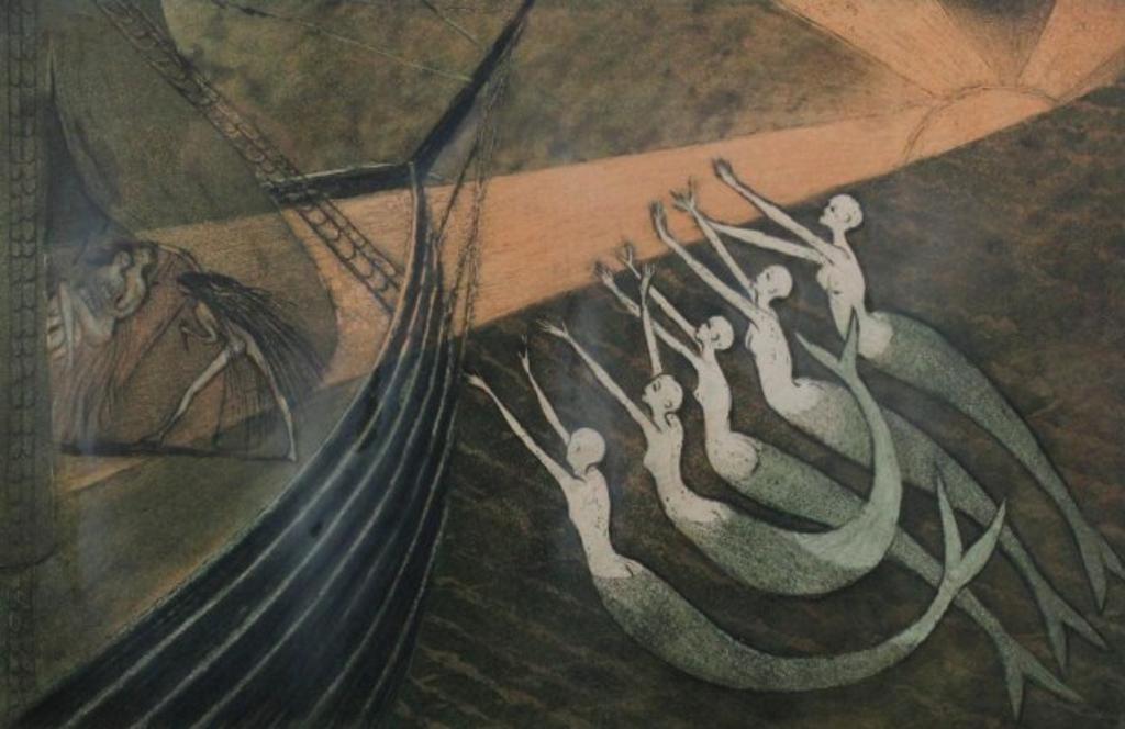 Lars Bo (1924-1999) - Mermaids &  Ship