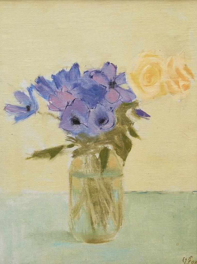 John Richard Fox (1927-2008) - Blue Flowers & Two Yellow Roses
