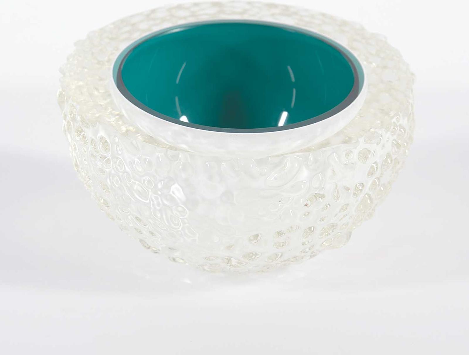 Molly Stone (1949) - Turquoise Bowl with Textured Glass Exterior
