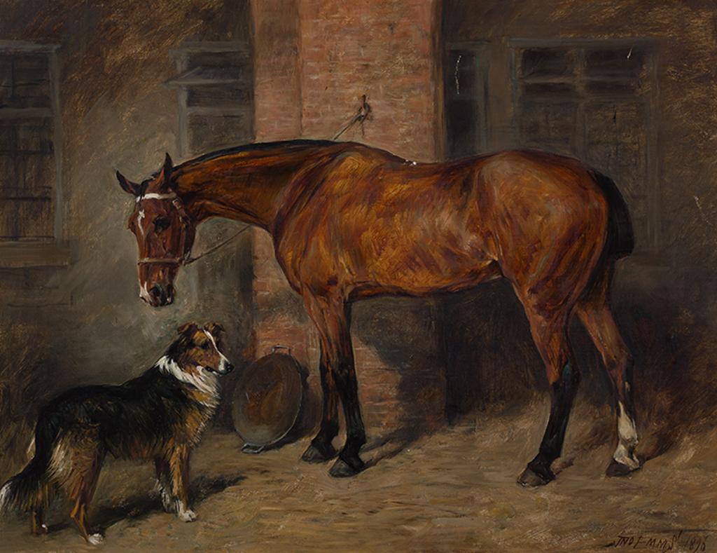 John Emms (1843-1912) - Her Grace's Hunter and Collie in a Stable