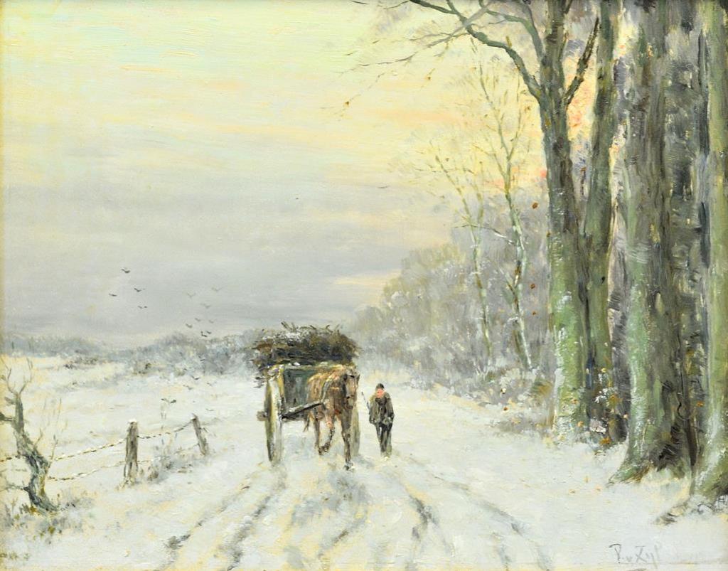 Van Zijl - Horse and Cart on a Snowy Lane