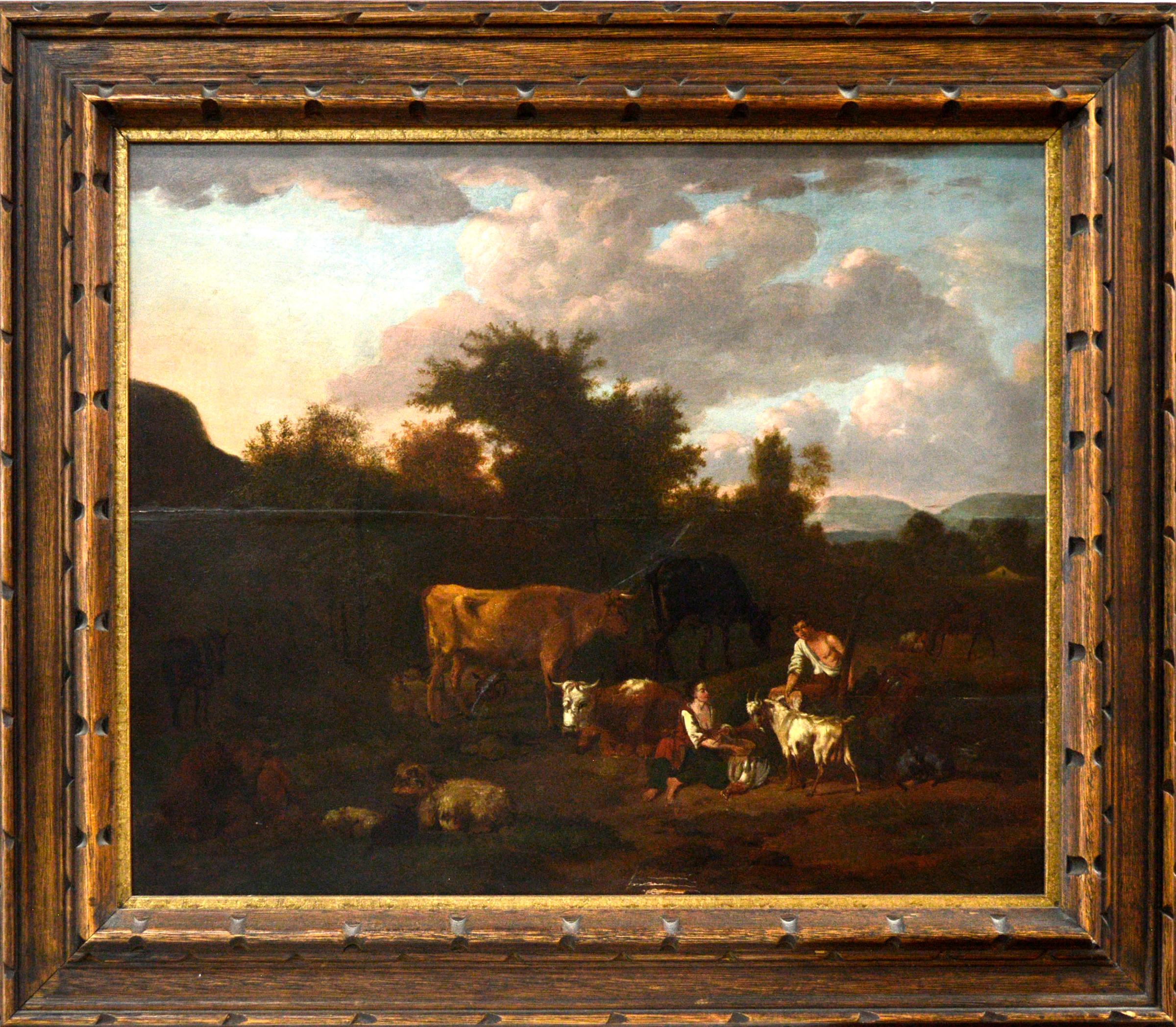 Constant Troyon (1810-1865) - Paysage de champs avec des personnages et des animaux
