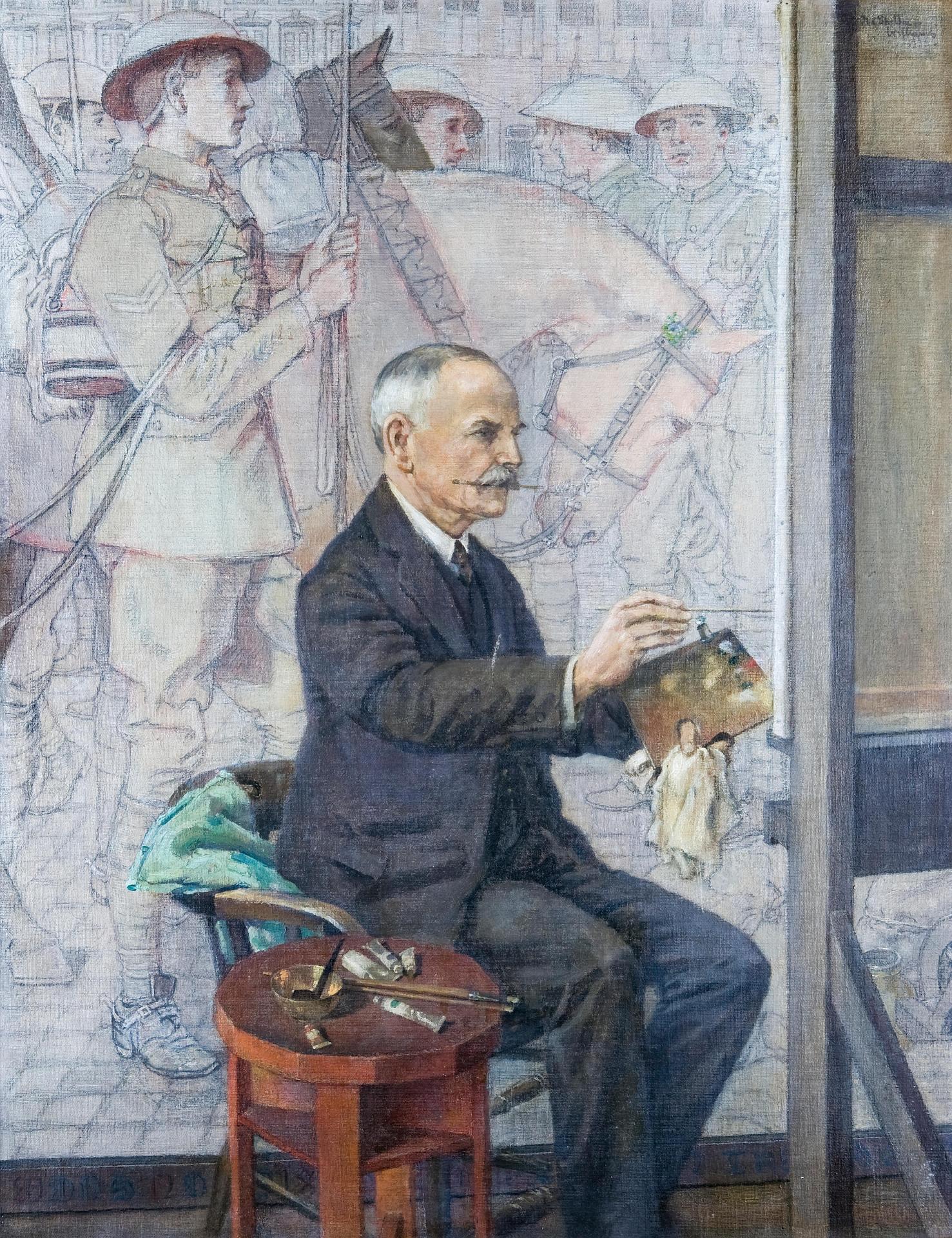 Ina Maud - Inglis Sheldon-Williams, the artist’s husband, at his studio easel