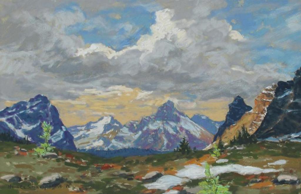 Horace Champagne (1937) - Peaks From Left To Right (Odoray, Mt. Stephen, Cathedral & Wiwaxy); 2010