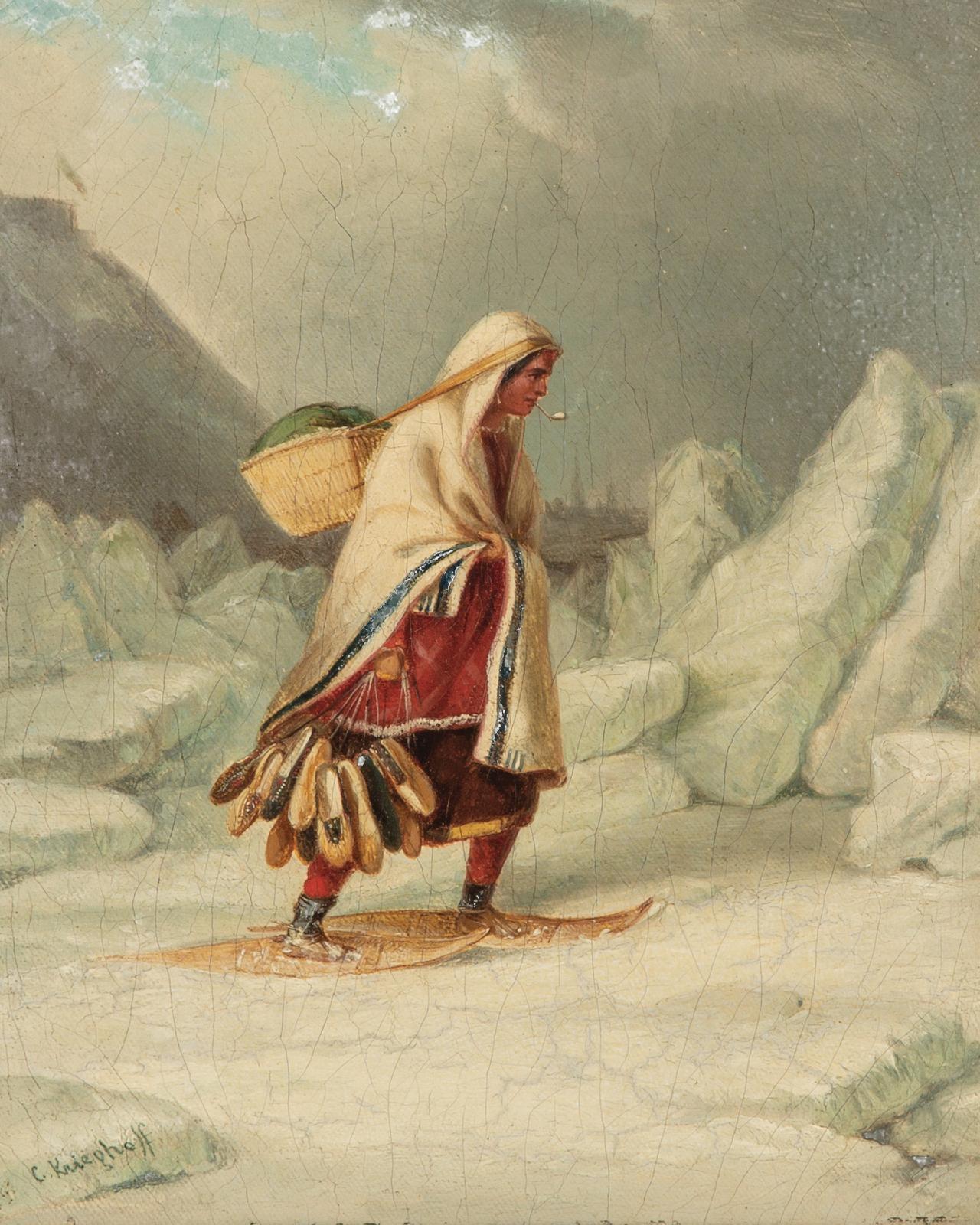 Cornelius David Krieghoff (1815-1872) - Indian Moccasin Seller With Pipe