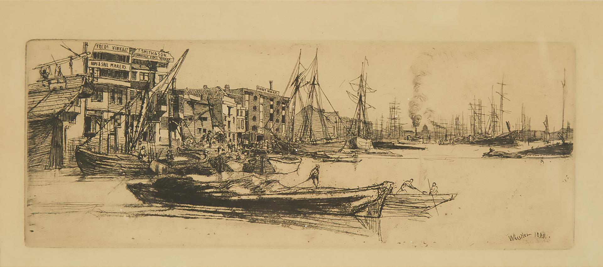 James A.M. Whistler - Thames Warehouses, 1859 [glasgow, 46; Kennedy, 38]