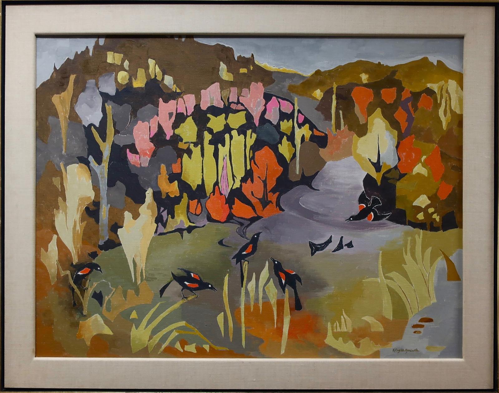 Bobs (Zema Barbara) Cogill Haworth (1900-1988) - Untitled (Fall Landscape With Red-Winged Blackbirds)