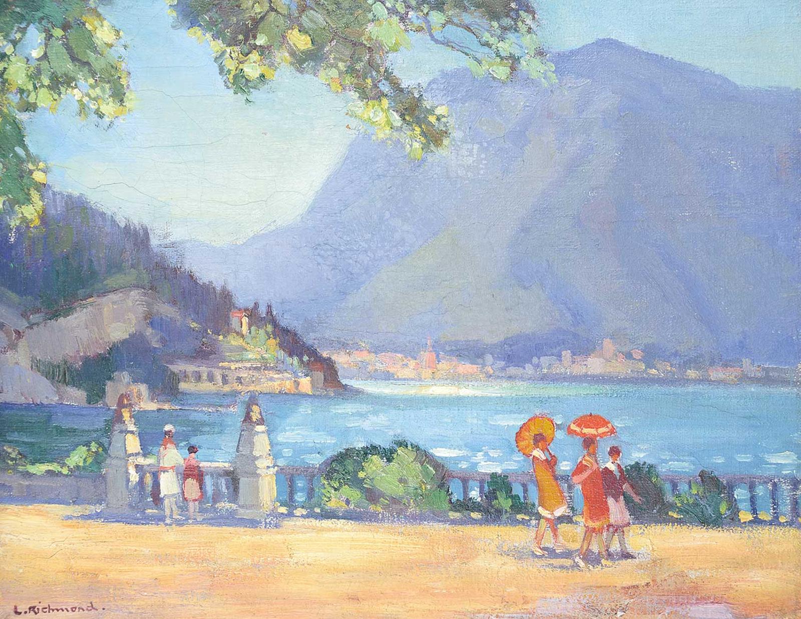 Leonard Richmond (1889-1965) - Untitled - Parasols on the Promenade, Lake Como